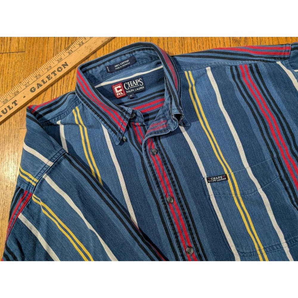 Chaps Ralph Lauren Vintage Multicolor Striped‎ Button Down Shirt Size Large